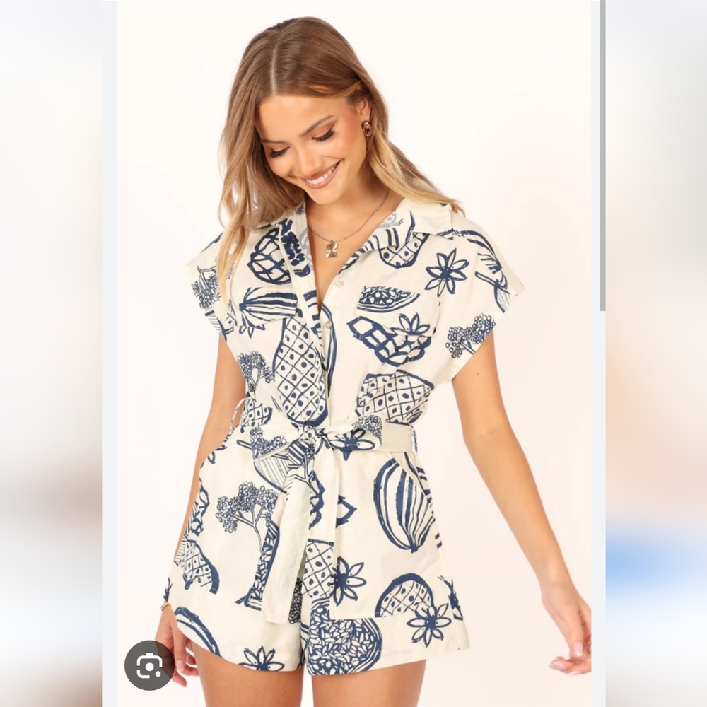 Petal & Pup Navy and Cream Abstract Romper